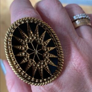 Yochi elegant Black and Gold Women's Ring adjustable size